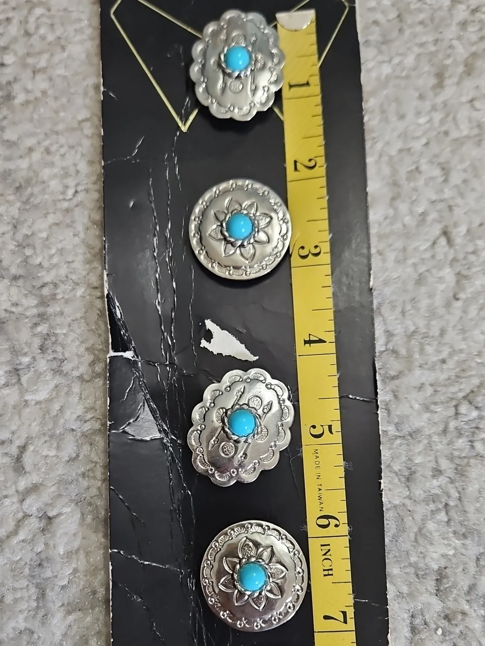 Vintage Silver-Tone Turquoise Button Covers - Pack of 4